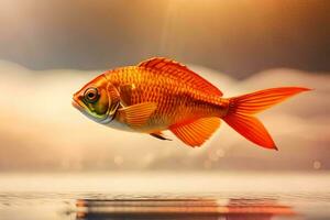 poisson rouge nager dans le l'eau. généré par ai photo