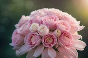 une bouquet de rose des roses est montré dans le lumière du soleil. généré par ai photo