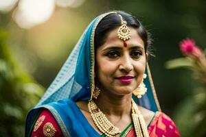 une femme dans traditionnel Indien tenue. généré par ai photo