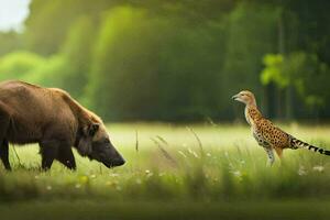 le marron ours et le gazelle. généré par ai photo