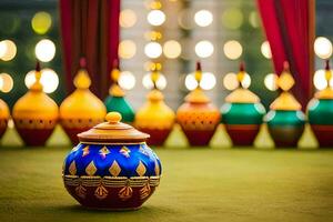 coloré des pots et des vases sur le sol. généré par ai photo