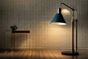 une lampe dans une pièce avec une brique mur. généré par ai photo