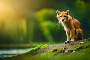 photo fond d'écran le forêt, animal, Renard, le soleil, le forêt, le animal, le. généré par ai