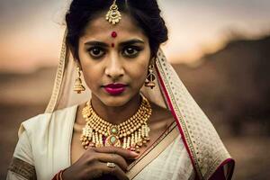 une magnifique Indien femme portant traditionnel bijoux. généré par ai photo