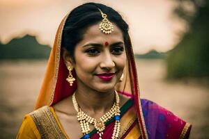 une femme dans traditionnel Indien tenue. généré par ai photo