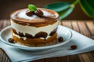 une dessert avec Chocolat et crème sur une plaque. généré par ai photo
