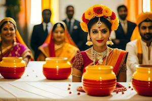 Indien mariage la cérémonie dans le ville. généré par ai photo
