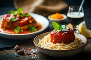 spaghetti et Boulettes de viande dans une bol. généré par ai photo