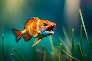 un Orange poisson avec ses bouche ouvert. généré par ai photo