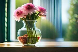 rose fleurs dans une vase sur une tableau. généré par ai photo