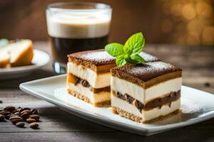 une tranche de gâteau avec café et une cuillère. généré par ai photo