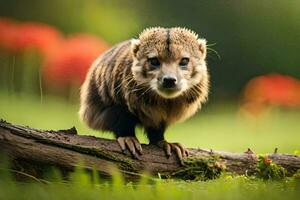 une petit animal est permanent sur une branche. généré par ai photo