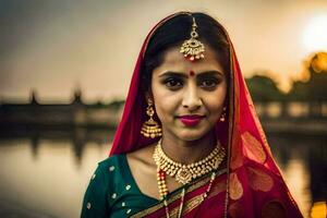 magnifique Indien femme dans traditionnel tenue. généré par ai photo