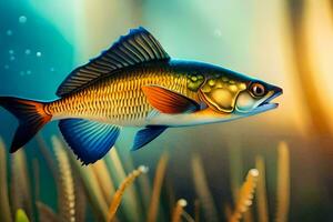 poisson dans le l'eau avec herbe et les plantes. généré par ai photo