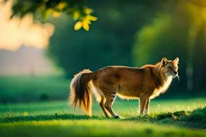 une rouge Renard permanent dans le herbe. généré par ai photo