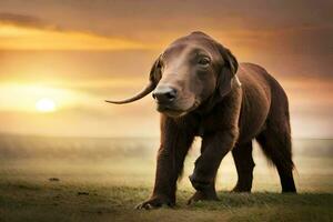 une chien avec une longue nez en marchant dans le herbe. généré par ai photo