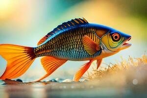 une poisson avec brillant Orange et bleu nageoires. généré par ai photo