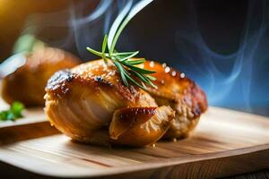 grillé poulet sur une en bois Coupe planche. généré par ai photo