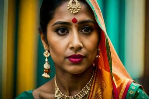 une femme dans traditionnel Indien tenue. généré par ai photo