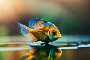 une poisson avec brillant couleurs est flottant sur le l'eau. généré par ai photo