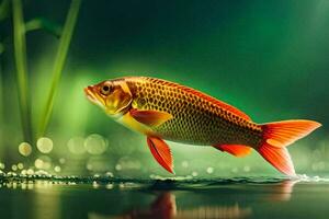 poisson rouge dans le eau, poisson, eau, vert, lumière, vert, HD fond d'écran. généré par ai photo