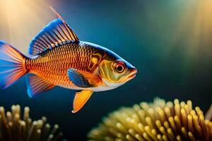 une poisson avec brillant Orange et bleu couleurs. généré par ai photo