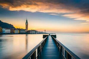 le jetée à le coucher du soleil dans Venise, Italie. généré par ai photo
