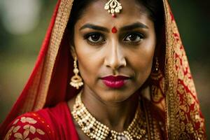 une magnifique Indien femme dans traditionnel tenue. généré par ai photo