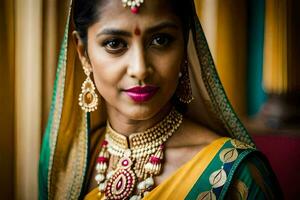 une magnifique Indien la mariée dans traditionnel tenue. généré par ai photo