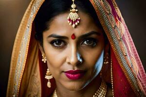 un Indien femme dans traditionnel tenue. généré par ai photo