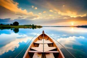 une bateau sur le l'eau à le coucher du soleil. généré par ai photo