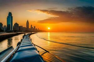 le Soleil ensembles plus de le ville horizon dans Chicago. généré par ai photo