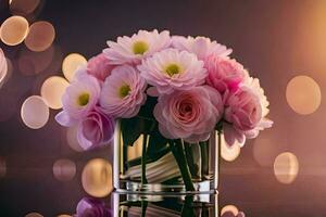 rose fleurs dans une vase sur une tableau. généré par ai photo