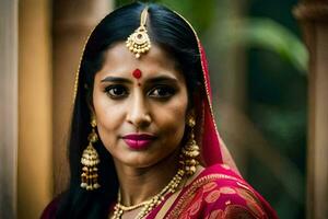 une femme dans traditionnel Indien tenue. généré par ai photo