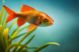 une poisson dans une réservoir avec vert herbe. généré par ai photo