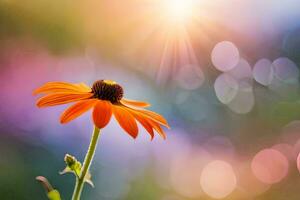 Orange fleur avec Soleil brillant dans Contexte. généré par ai photo