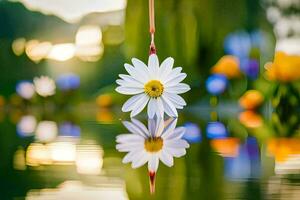 une blanc fleur est flottant dans le l'eau. généré par ai photo