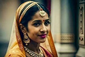 une magnifique Indien la mariée dans traditionnel tenue. généré par ai photo