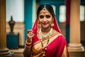 une magnifique Indien la mariée dans traditionnel tenue. généré par ai photo