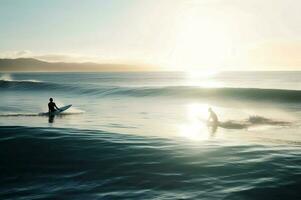 surfeurs planche été océan natation. produire ai photo