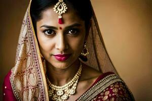 une magnifique Indien femme portant une traditionnel sari. généré par ai photo