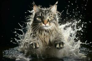 espiègle chat éclabousser l'eau courir. produire ai photo
