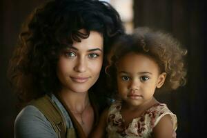 Jeune femme avec peu africain enfant. produire ai photo