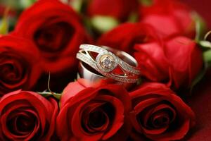 tripler chef des roses bouquet et mariage anneau. produire ai photo