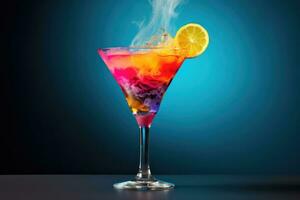 innovant infusion technique mettant en valeur une coloré cocktail isolé sur une pente Contexte photo
