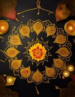 Indien Festival diwali Contexte avec diya, les lampes et fleurs par ai généré photo