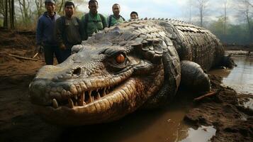 une gros crocodile monstre trouvé thaïlandais chasseurs. photo