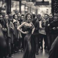 Danseur parmi une foule de gens sur le rue photo