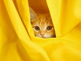 adorable chaton furtivement en dehors de derrière une rideau ai génératif photo