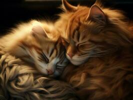 paire de chats câliné en haut ensemble partage une chaud embrasse ai génératif photo